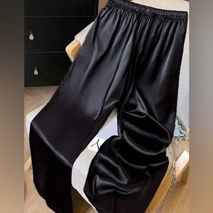 Black satin pants